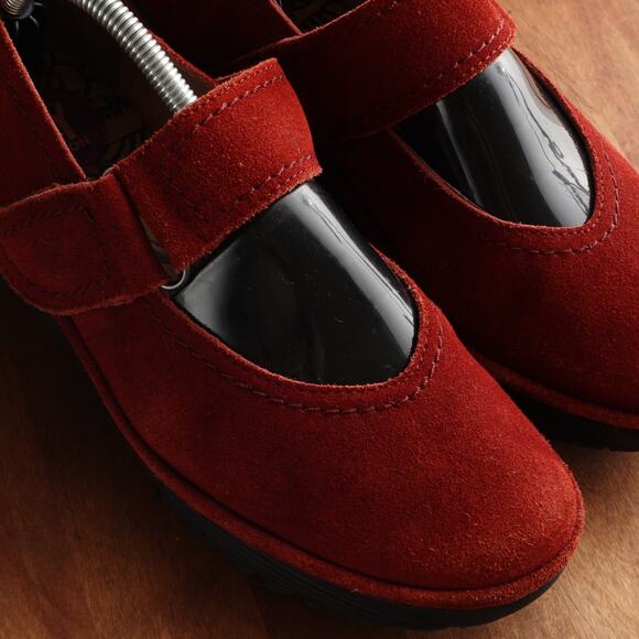 Fly London Shoes Womens SZ EU 38 US 7.5-8 Red Lato Mary Jane Wedge Suede Comfort - Picture 4 of 13